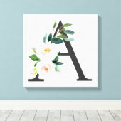 Monogram Art Print, Floral Letter A, Wedding Gift Canvas Afdruk (Insitu (Houten vloer))