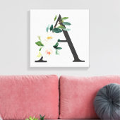 Monogram Art Print, Floral Letter A, Wedding Gift Canvas Afdruk (Insitu (Woonkamer))