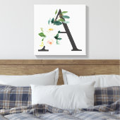 Monogram Art Print, Floral Letter A, Wedding Gift Canvas Afdruk (Insitu (Slaapkamer))