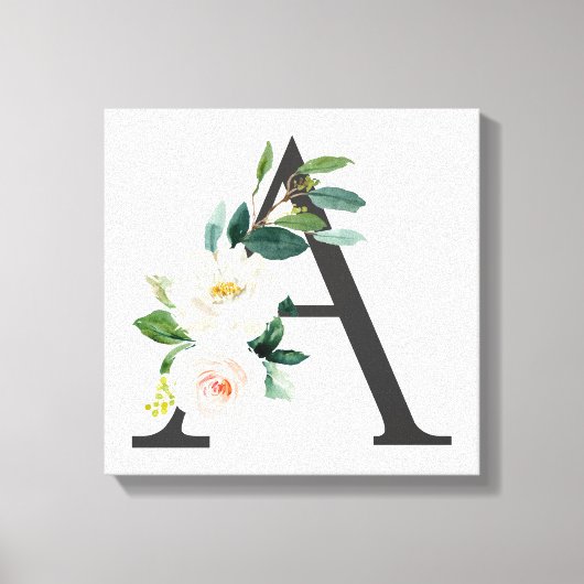 Monogram Art Print, Floral Letter A, Wedding Gift Canvas Afdruk (Voorkant)