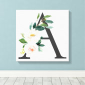 Monogram Art Print, Floral Letter A, Wedding Gift Canvas Afdruk (Insitu (Houten vloer))