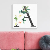 Monogram Art Print, Floral Letter A, Wedding Gift Canvas Afdruk (Insitu (Woonkamer))