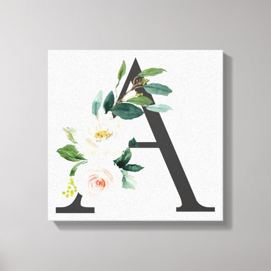 Monogram Art Print, Floral Letter A, Wedding Gift Canvas Afdruk (Voorkant)