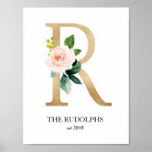 Monogram Art Print, Letter R, Wedding, Nursery Poster (Voorkant)