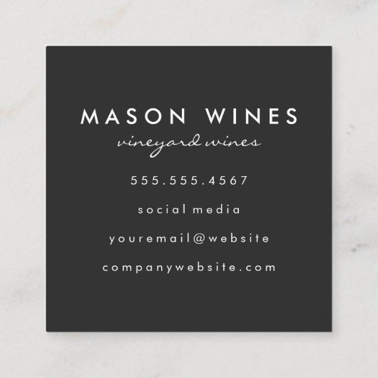 Monogram artistiek geborsteld zwart vierkante visitekaartje (Achterkant)