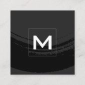 Monogram artistiek geborsteld zwart vierkante visitekaartje (Voorkant)