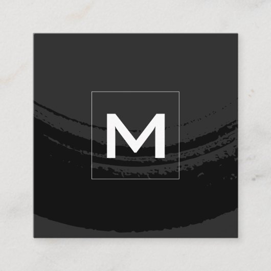 Monogram artistiek geborsteld zwart vierkante visitekaartje (Voorkant)