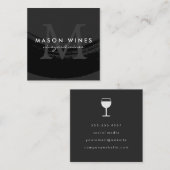 Monogram Artistiek Geborsteld Zwart Wijn Glas Vierkante Visitekaartje (Voorkant / Achterkant)