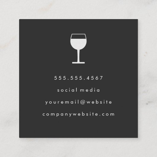 Monogram Artistiek Geborsteld Zwart Wijn Glas Vierkante Visitekaartje (Achterkant)
