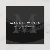 Monogram Artistiek Geborsteld Zwart Wijn Glas Vierkante Visitekaartje (Voorkant)