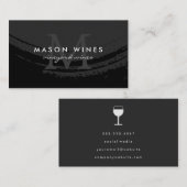 Monogram artistiek geborsteld zwart wijnglas visitekaartje (Voorkant / Achterkant)