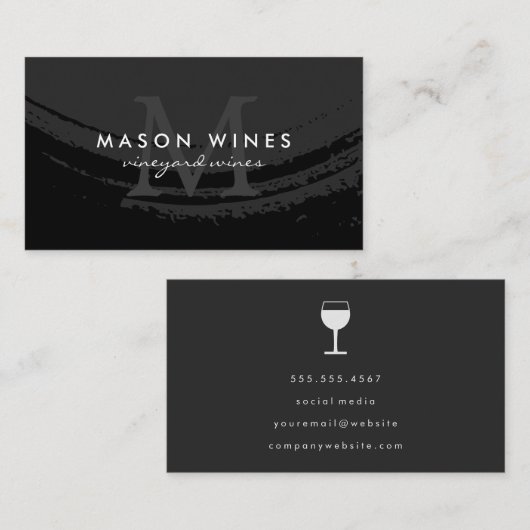 Monogram artistiek geborsteld zwart wijnglas visitekaartje (Voorkant / Achterkant)