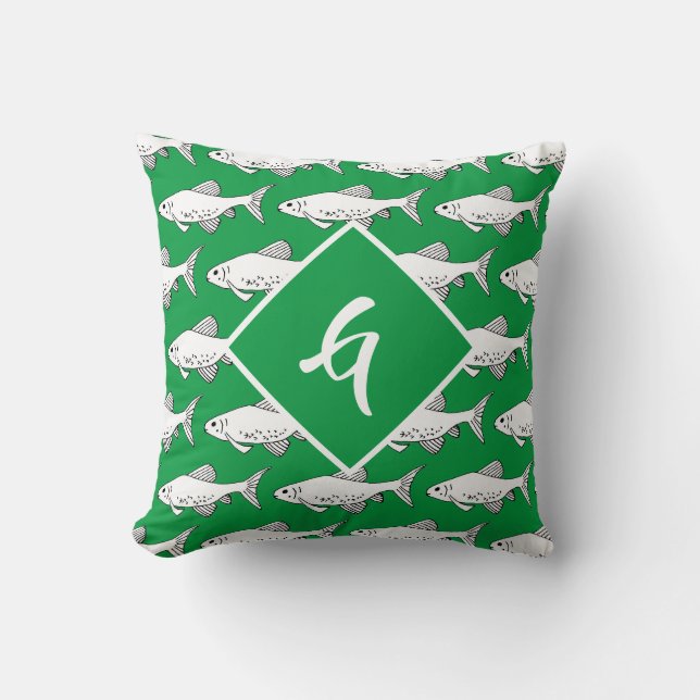 Monogram Artistieke Groene Minnow Vis Kussen (Voorkant)