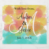 Monogram Artsy Gouache Waterverven Wedding Sparkling Wijnetiket (Enkel label)