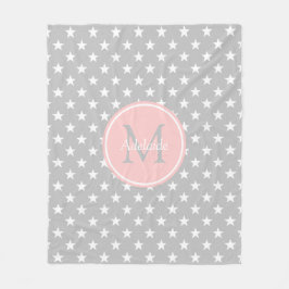 Monogram ash Gray en Baby Roze Stars Fleece Deken