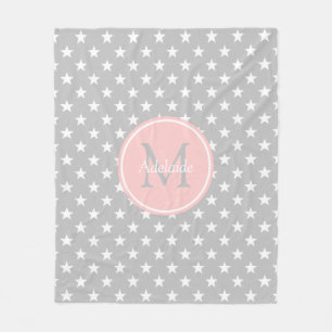 Monogram ash Gray en Baby Roze Stars Fleece Deken