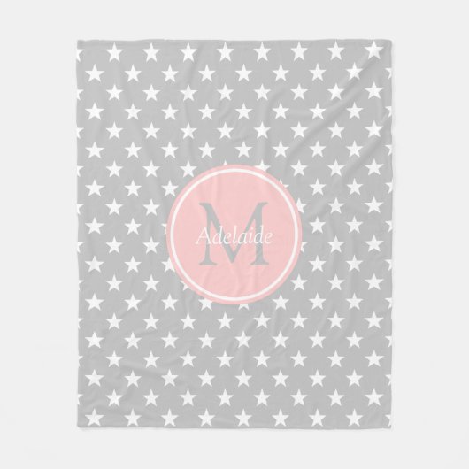 Monogram ash Gray en Baby Roze Stars Fleece Deken (Voorkant)