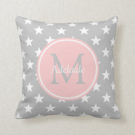 Monogram ash Gray en Baby Roze Stars Kussen