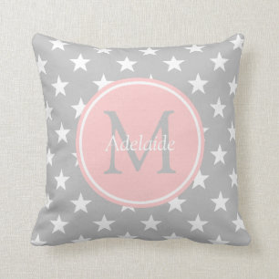 Monogram ash Gray en Baby Roze Stars Kussen