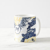 Monogram Asian Blue White Gold Rabbit Chinoiserie Koffiemok (Voorkant rechts)