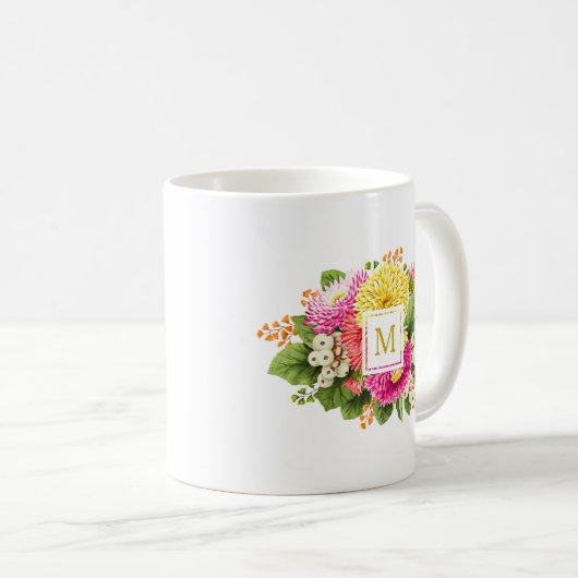 Monogram  Asters Bouquet Pink Yellow Mok (Voorkant rechts)