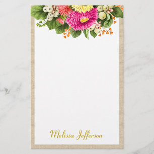 Monogram Asters Bouquet Roze Stationery Briefpapier