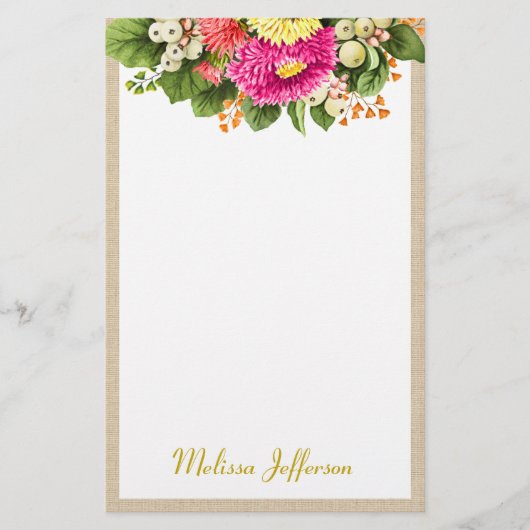 Monogram Asters Bouquet Roze Stationery Briefpapier (Voorkant)