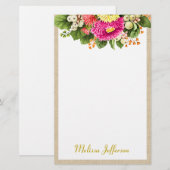 Monogram Asters Bouquet Roze Stationery Briefpapier (Voorkant / Achterkant)
