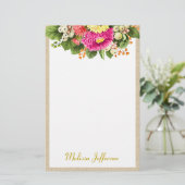 Monogram Asters Bouquet Roze Stationery Briefpapier (Staand voorkant)