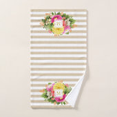 Monogram Asters Hot Pink Beige Handdoekset Bad Handdoek (Handdoek)