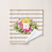 Monogram Asters Hot Pink Beige Handdoekset Bad Handdoek (Wasdoekje)
