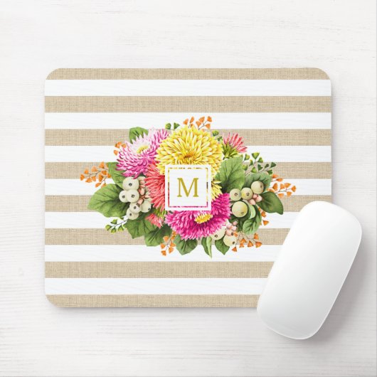 Monogram  Asters Hot Pink Shabby Mousepad Muismat (Met muis)
