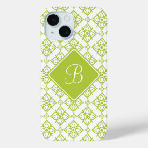 Monogram Atlantis Groene Ster Damast op Wit iPhone 15 Case