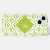 Monogram Atlantis Groene Ster Damast op Wit Case-Mate iPhone Case (Achterkant (horizontaal))