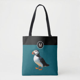Monogram Atlantische Papegaaiduiker Vogel Teal Nat Tote Bag