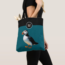 Monogram Atlantische Papegaaiduiker Vogel Teal Nat Tote Bag