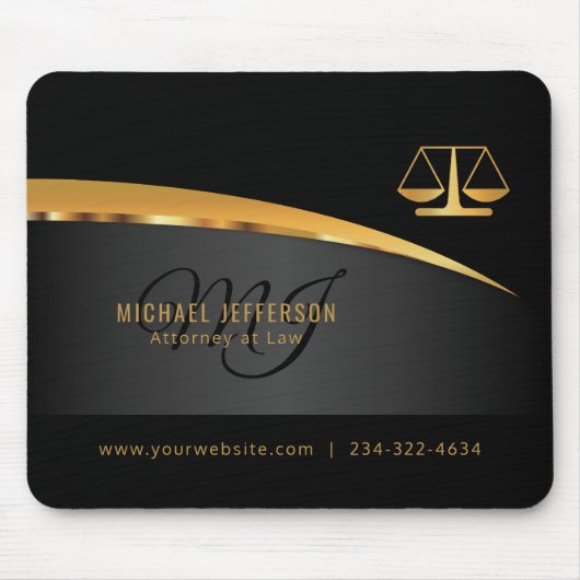 Monogram Attorney to Law - Black and Gold Muismat (Voorkant)