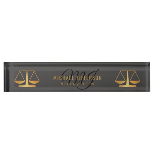 Monogram Attorney to Law - Black and Gold Naambordje (Voorkant)
