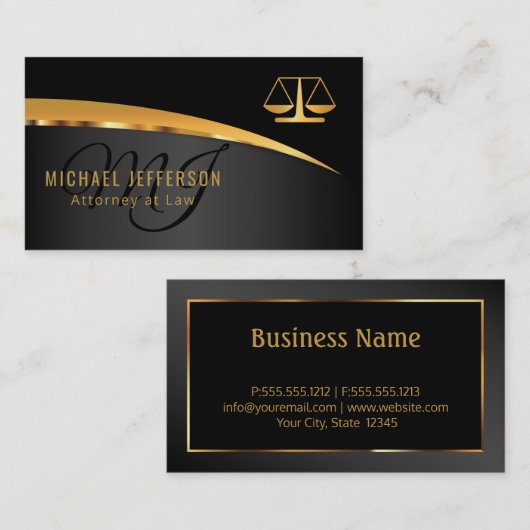 Monogram Attorney to Law - Black and Gold Visitekaartje (Voorkant / Achterkant)