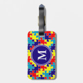Monogram Autisme Aspergers Puzzle Pattern Bagagelabel (Achterkant verticaal)
