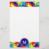 Monogram Autisme Aspergers Puzzle Pattern Briefpapier (Voorkant)