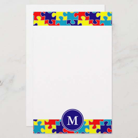 Monogram Autisme Aspergers Puzzle Pattern Briefpapier (Voorkant / Achterkant)