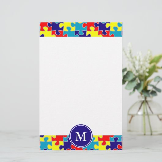 Monogram Autisme Aspergers Puzzle Pattern Briefpapier (Staand voorkant)