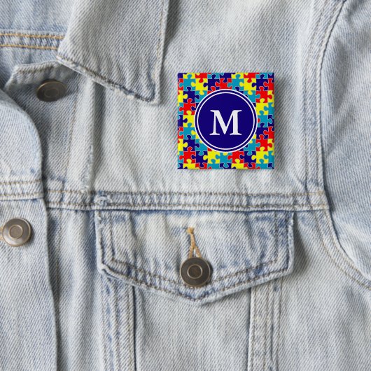 Monogram Autisme Aspergers Puzzle Pattern Vierkante Button 5,1 Cm (In situ)
