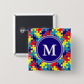 Monogram Autisme Aspergers Puzzle Pattern Vierkante Button 5,1 Cm (Voorkant /achterkant)