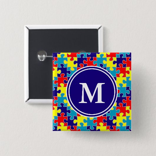 Monogram Autisme Aspergers Puzzle Pattern Vierkante Button 5,1 Cm (Voorkant /achterkant)