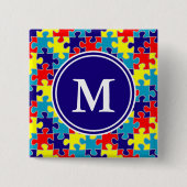 Monogram Autisme Aspergers Puzzle Pattern Vierkante Button 5,1 Cm (Voorkant)