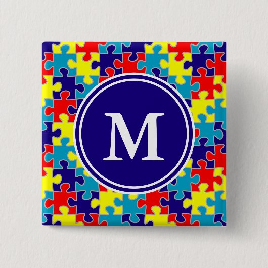 Monogram Autisme Aspergers Puzzle Pattern Vierkante Button 5,1 Cm (Voorkant)