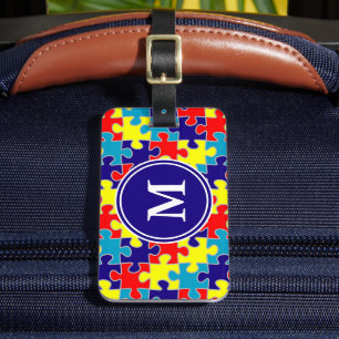 Monogram Autisme Bewustzijn Aspergers Puzzel Patro Bagagelabel