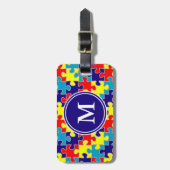 Monogram Autisme Bewustzijn Aspergers Puzzel Patro Bagagelabel (Voorkant verticaal)